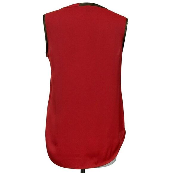 Anne Klein Red Sleeveless Hi-Low Pullover Blouse Sz 6 Bronze Fabric Neck Detail - Picture 4 of 4